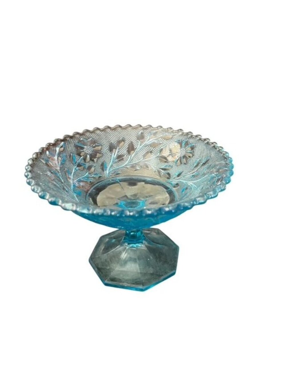Vintage Light Blue Pressed Glass Footed Dish
